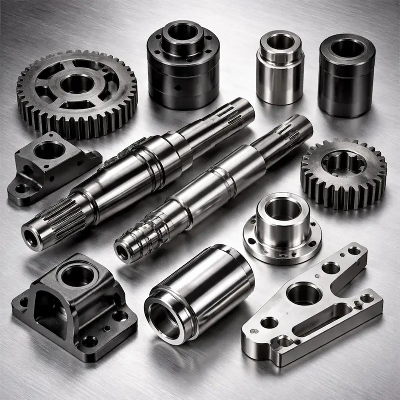 合金钢Q345 CNC加工样件：适用于承力结构件、轴类、齿轮与连接件，可选热处理、喷砂、发黑、氧化、镀镍、镀铬