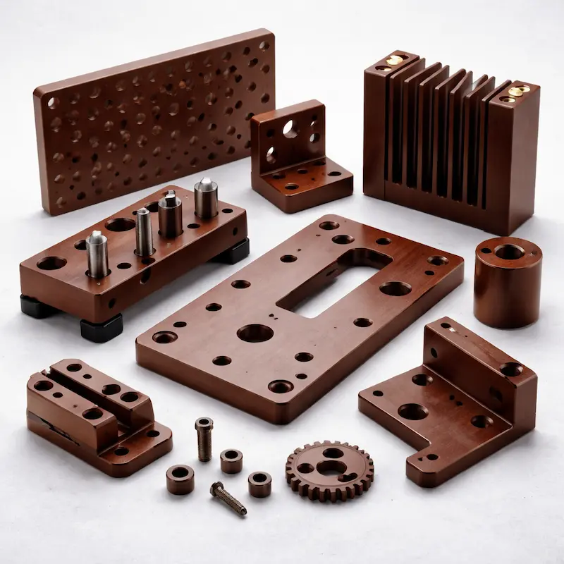 电木（Bakelite）CNC加工样件：适用于电气绝缘结构件、治具夹具与耐热隔离零件；后处理支持倒角、清洁与镭雕