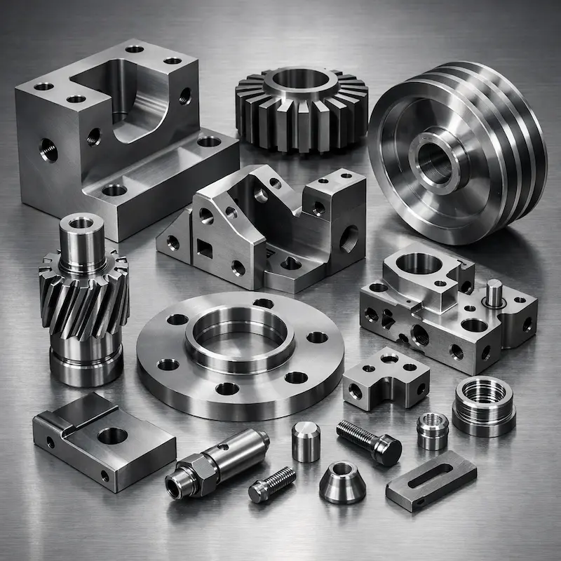 碳素钢Q195 CNC 加工样件：低成本碳钢结构件与夹具治具常用，可配合喷砂、发黑、氧化、镀锌、镀镍、喷粉与喷漆等表面处理提升防锈与外观一致性