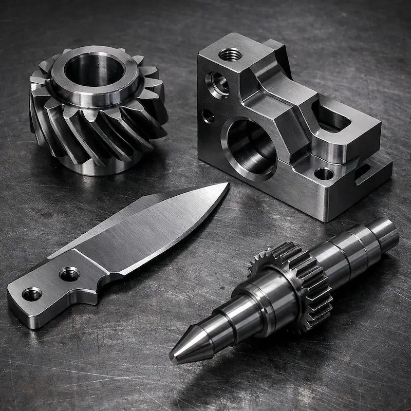 碳素钢T8 CNC 加工样件：适用于夹具治具、支撑件与传动结构；可选喷砂、发黑/氧化、镀锌/镀镍/镀铬、喷粉/喷漆与热处理等后处理