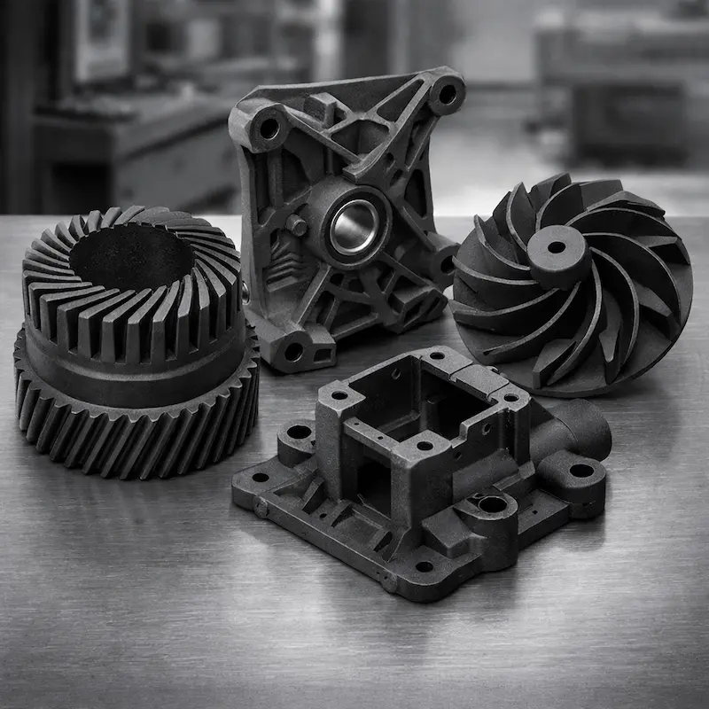 HP MJF 惠普尼龙&玻纤-黑色（MJF GF）样件：高刚性与高尺寸稳定，适合承力结构件与装配定位件，支持喷砂、喷漆与镶牙套（螺纹嵌件）