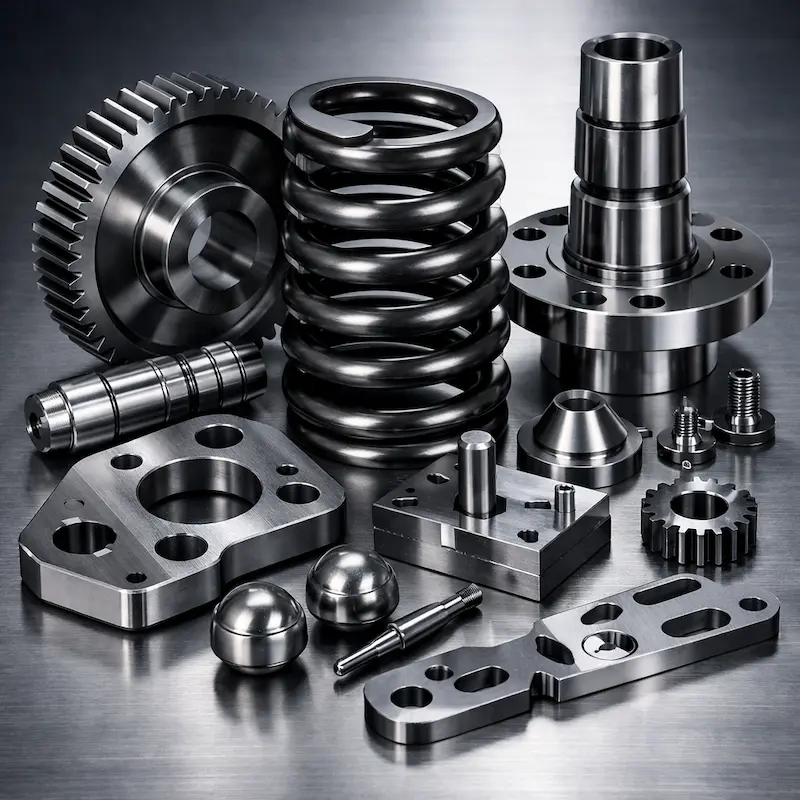 弹簧钢-65Mn CNC加工样件：高强度高韧性结构件与疲劳寿命要求的功能件，支持热处理、喷砂、发黑、氧化、镀镍、镀铬等后处理