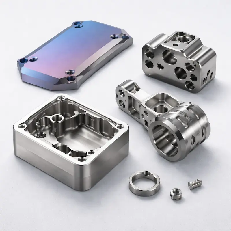 纯钛-TA2 CNC加工样件：轻量化且耐腐蚀，适用于结构件与终端零件；可选喷砂、钛阳极氧化、抛光与镭雕等后处理