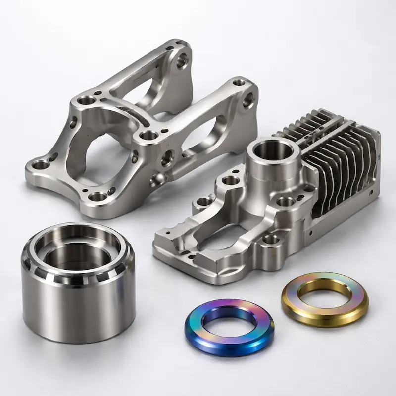 钛合金-TC4（Ti-6Al-4V）CNC加工样件：高强度重量比、耐腐蚀、耐高温，支持喷砂、钛阳极氧化、抛光与镭雕